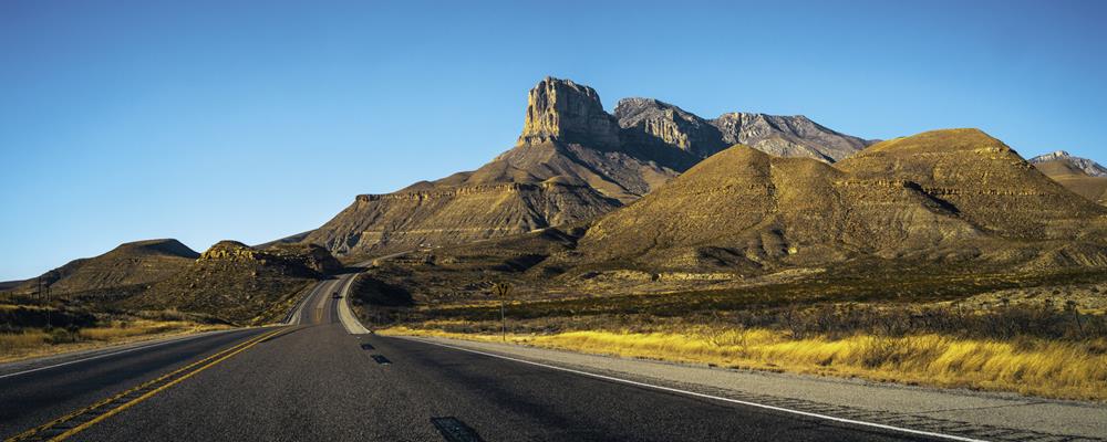 Guadalupe Mountains National Park landscape near El Captain Viewpoint on Route 62 in Salt Flat, Dell City, Texas