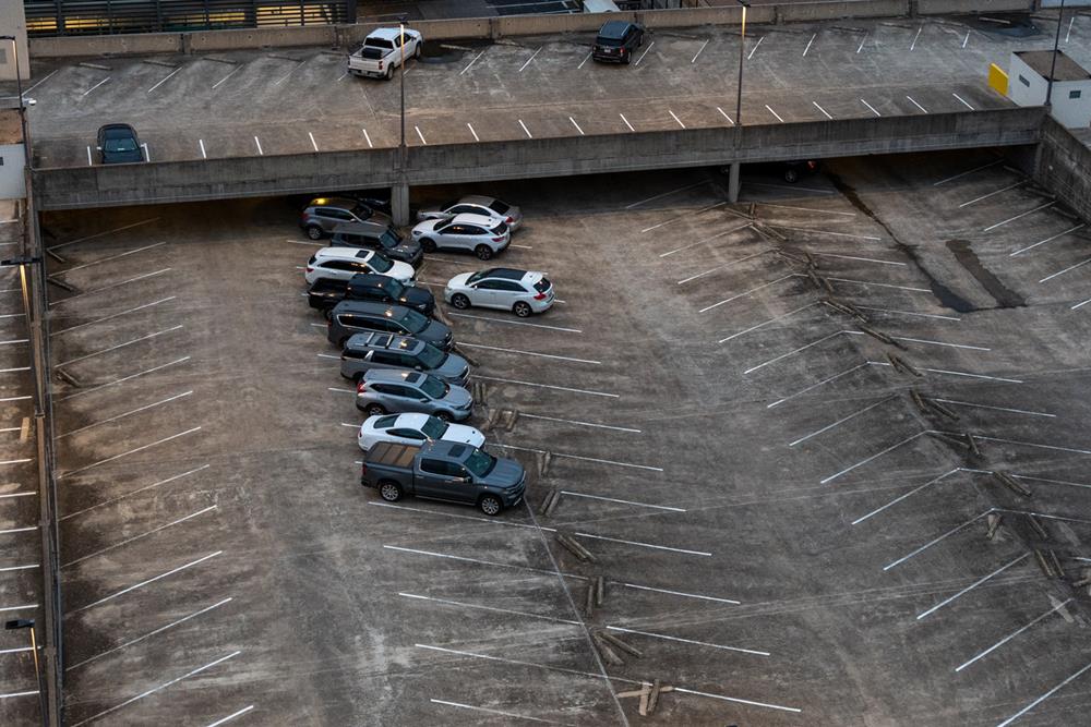 View of a rooftop parking garage in downtown Austin, Texas
