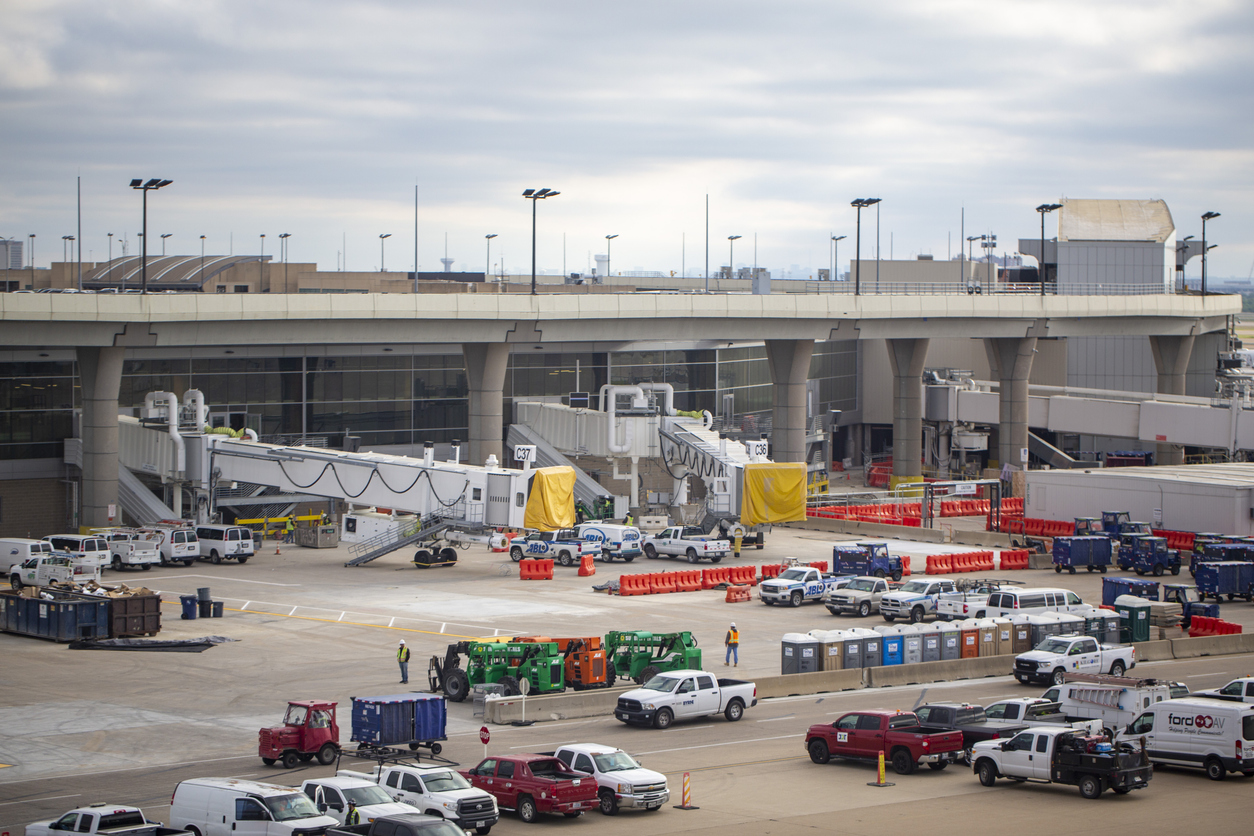 Newly constructed gates C36 to C39 with new passenger boarding bridges at Terminal C at Dallas/Fort Worth International Airport