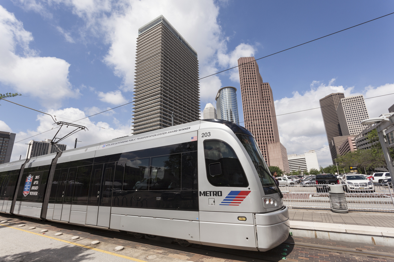 metro train in downtown Houston, Texas