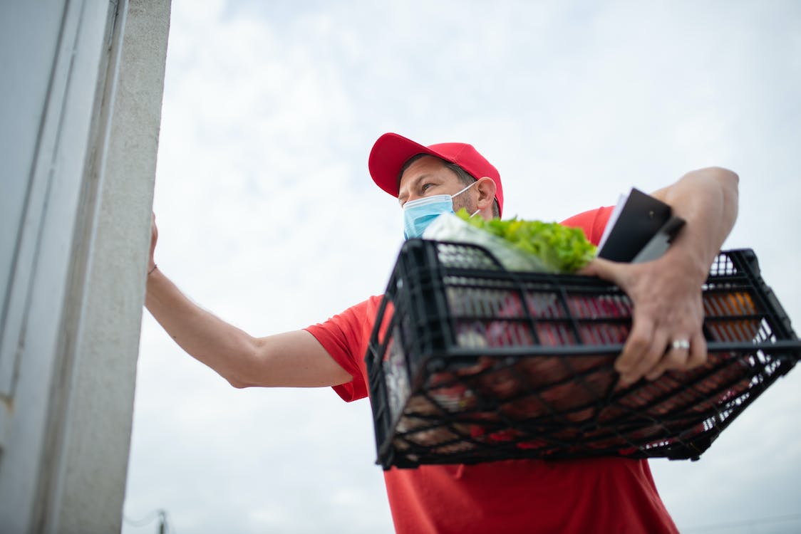 Groceries inside a plastic basket