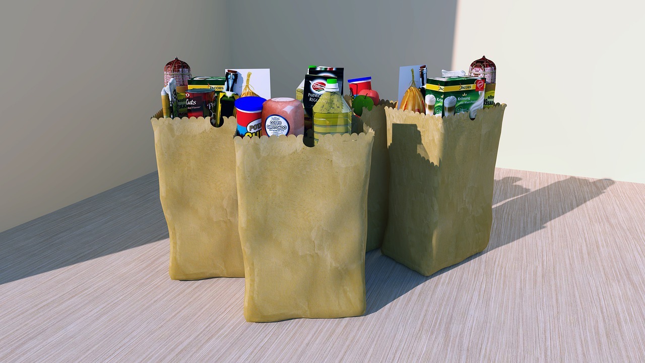 Groceries inside paper bags